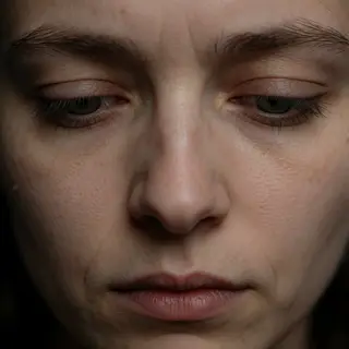 A face showing quiet melancholy — downcast eyes, slightly dr