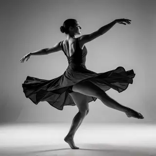 A dancer in a dynamic spin, dress flowing outward with one l