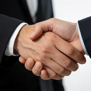 Two people shaking hands in a professional setting, all fing
