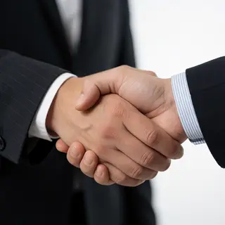 Two people shaking hands in a professional setting, all fing