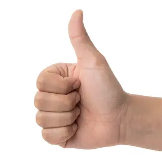 A hand giving a thumbs-up with four fingers curled and thumb