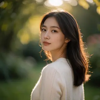 A portrait shot at 85mm f/1.4 with creamy bokeh background, 