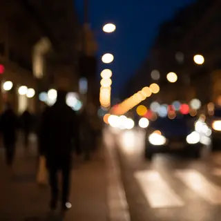 A street photograph with shallow depth of field as if shot a