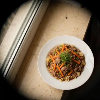 A food photograph shot from above at 35mm f/2.8 with natural