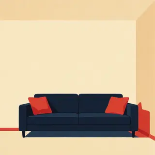 A minimalist room with walls in #F5E6CC (warm cream), a sofa