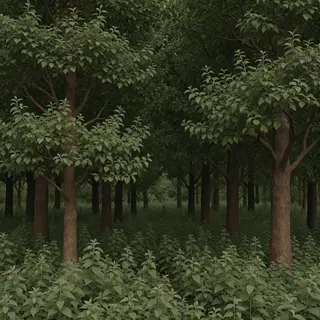 A forest scene where the foliage is precisely #2D5F2D (dark 