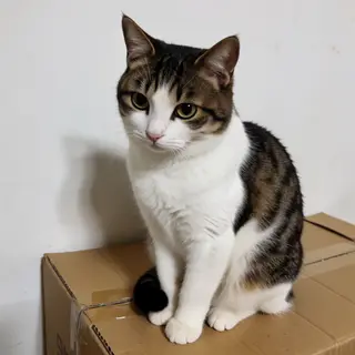 A cat sitting on top of a cardboard box