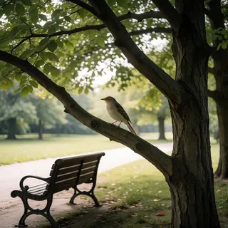A bird perched on a branch, the branch extending from a tree