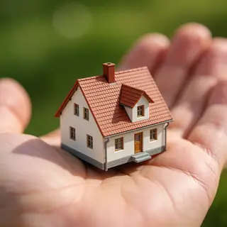A miniature house sitting on the palm of someone's hand