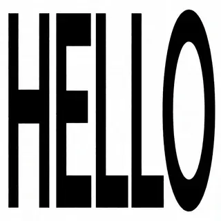 A single large word 'HELLO' centered on a white background