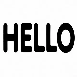 A single large word 'HELLO' centered on a white background