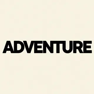 The word 'ADVENTURE' in big bold letters centered on a plain