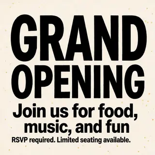 A flyer with large title 'GRAND OPENING', subtitle 'Join us 