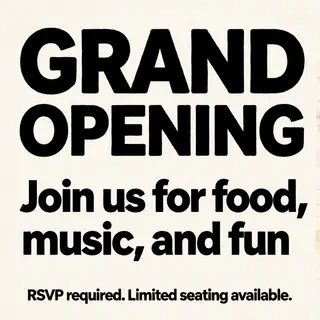 A flyer with large title 'GRAND OPENING', subtitle 'Join us 