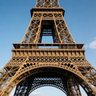 The Eiffel Tower in Paris on a clear day, architecturally ac