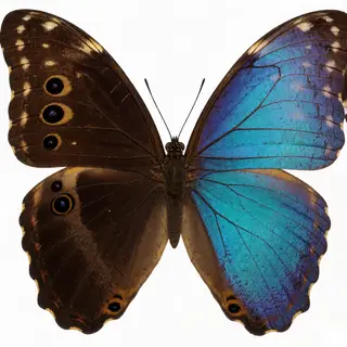 A Morpho menelaus butterfly with accurate iridescent blue do