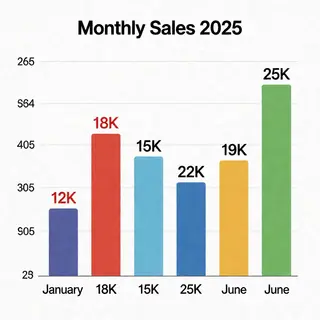 A bar chart showing monthly sales for January through June w