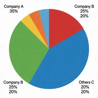 A pie chart showing market share: Company A 35%, Company B 2