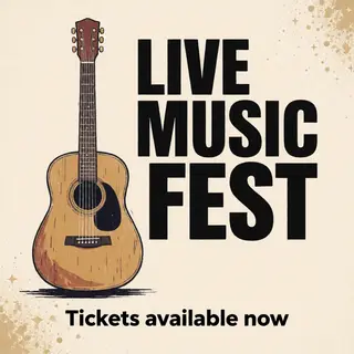 An event poster featuring a guitar illustration, the headlin