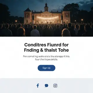 A landing page design with a hero header image at the top, a