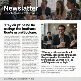 A newsletter layout with a banner image header, a two-column