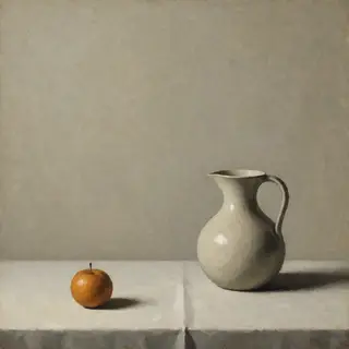 A still life painted in anxious minimalism — sparse composit