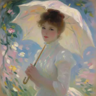 A woman with a parasol in the style of Impressionism — soft 