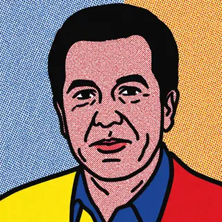 A portrait of a man in Pop Art style — bold outlines, Ben-Da