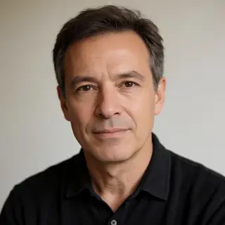 A portrait of a middle-aged man with a calm, serious express