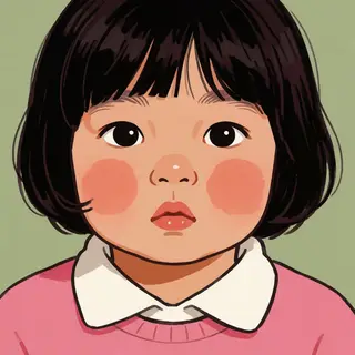 A 5-year-old child with round cheeks and large eyes, crying 