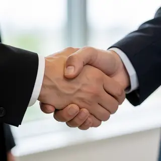 Two people shaking hands in a professional setting, all fing