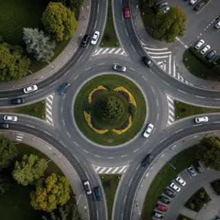 An aerial bird's-eye view looking straight down at a traffic