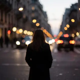 A street photograph with shallow depth of field as if shot a
