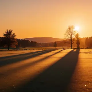 A landscape photograph bathed in golden hour light — long wa