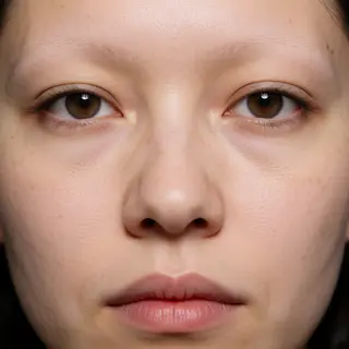 A human face with eyes, nose, and mouth but no eyebrows