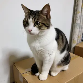 A cat sitting on top of a cardboard box