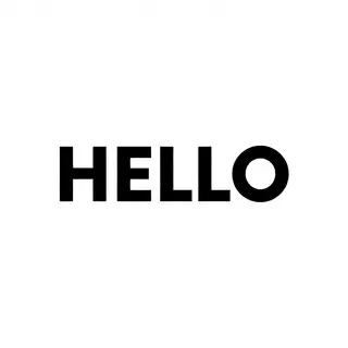 A single large word 'HELLO' centered on a white background