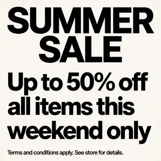 A poster with headline 'SUMMER SALE' in large bold text, bod