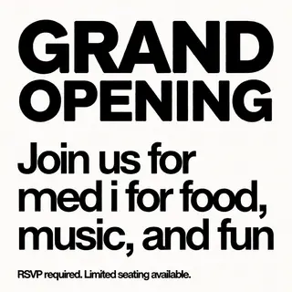 A flyer with large title 'GRAND OPENING', subtitle 'Join us 