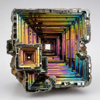 A specimen of bismuth crystal showing accurate iridescent ox