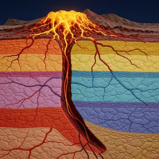 A cross-section showing tectonic plates at a convergent boun