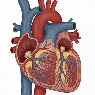 An anatomical illustration of the human heart showing four c
