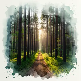 A forest rendered in photorealistic watercolor — the detail 
