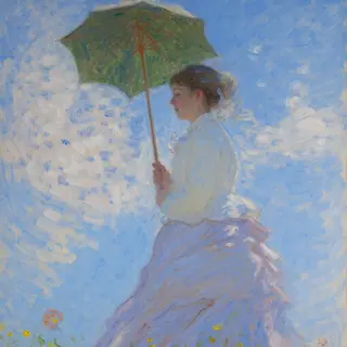 A woman with a parasol in the style of Impressionism — soft 