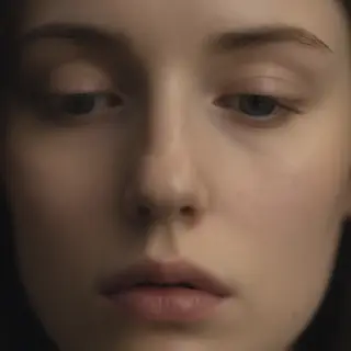 A face showing quiet melancholy — downcast eyes, slightly dr