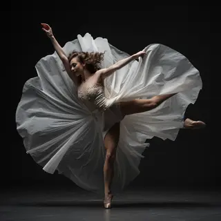 A dancer in a dynamic spin, dress flowing outward with one l