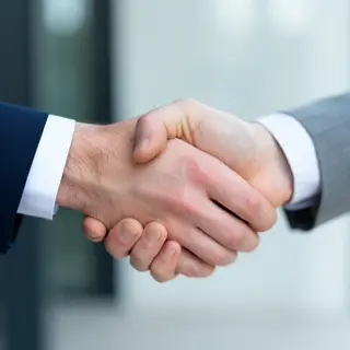 Two people shaking hands in a professional setting, all fing