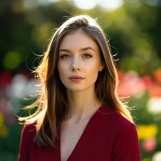 A portrait shot at 85mm f/1.4 with creamy bokeh background, 