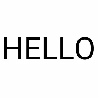 A single large word 'HELLO' centered on a white background