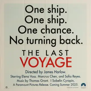 A vintage movie poster for 'THE LAST VOYAGE' featuring a tag